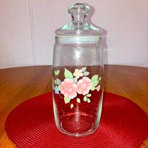 Vintage Pfaltzgraff Tea Rose Glass Airtight Cansister/Apothecary Jar/ Candy Jar